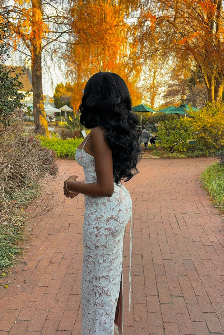 Women's Lace Dress with Scalloped Neckline and Spaghetti Straps