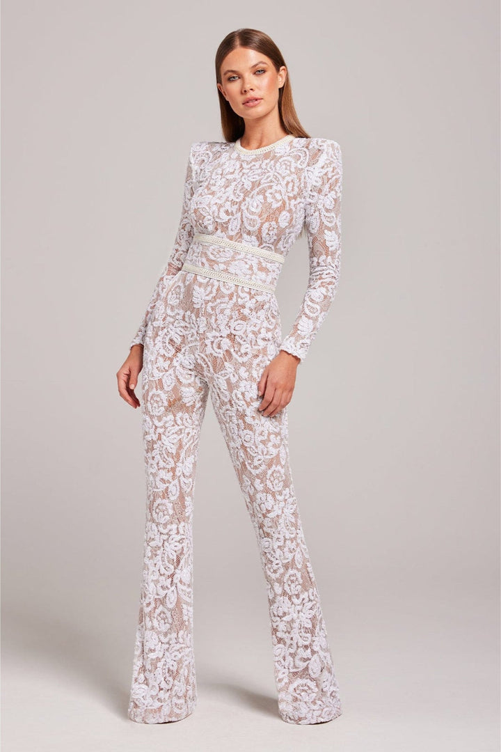 Women's Lace Jumpsuit with Long Sleeve and Belt Style