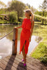 Women's Sleeveless Midi Dress with Slit and Round Neckline