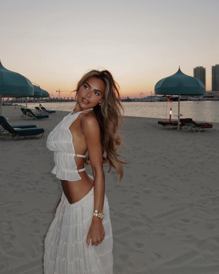 Women's Two-Piece Halter Top and Tiered Maxi Skirt Set