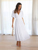 Women's V-neck Dress with Puff Sleeves and Slit