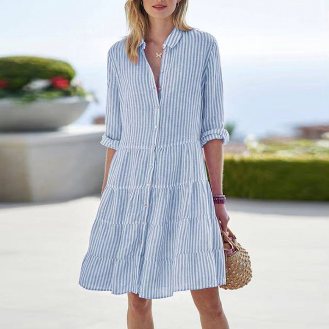 Women’s Striped Shirt Dress with Tiered Skirt