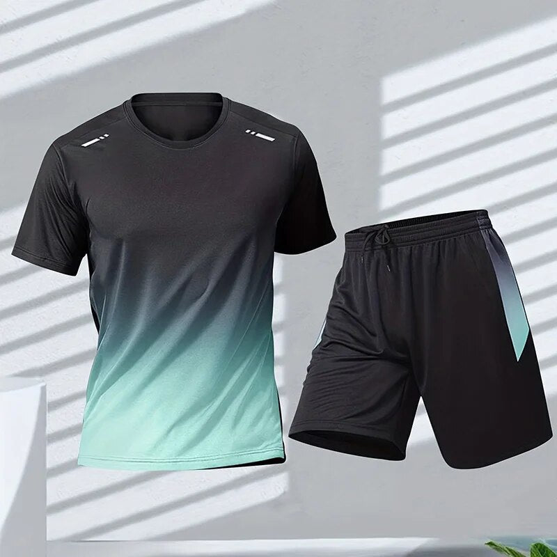 Men's Athletic Set with Gradient T-Shirt and Shorts