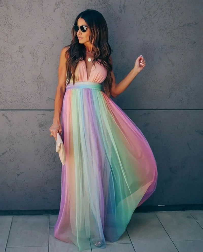 Women’s Long Summer Dress with Colorful Pattern