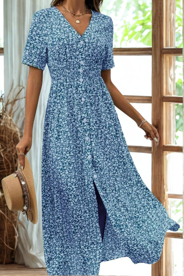 Women’s Printed Midi Dress with Front Buttons