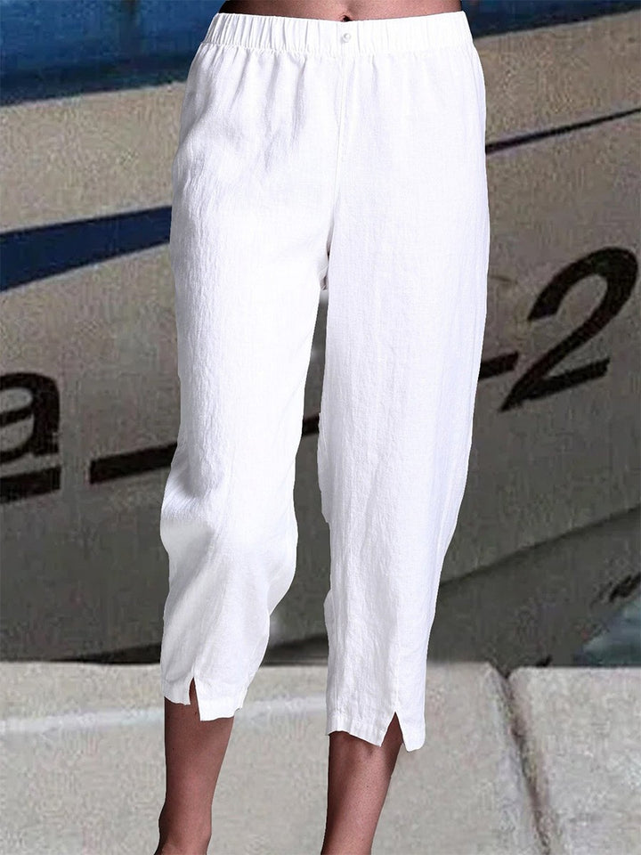 Women’s Linen Cropped Pants with Elastic Waist