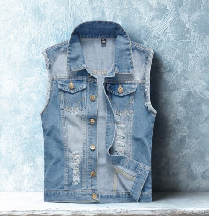 Women’s Denim Vest with Chest Pockets