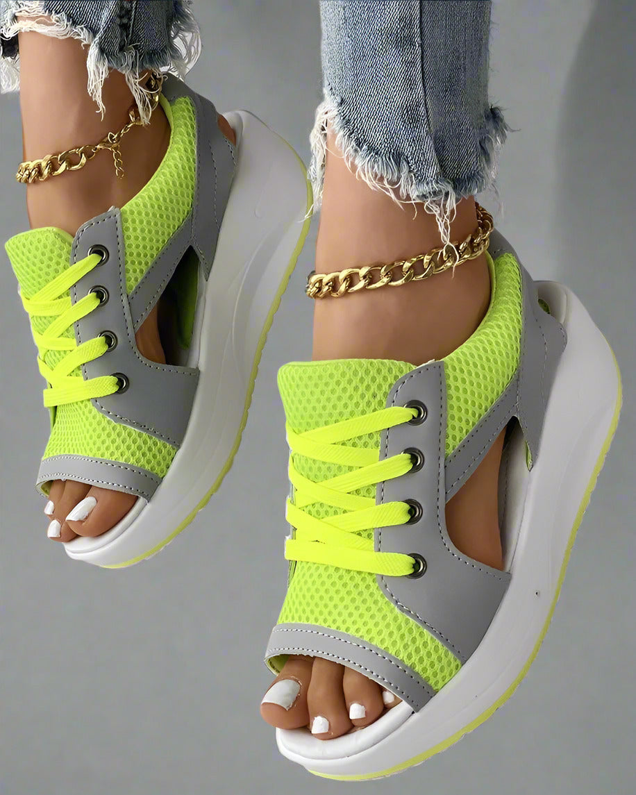 Women’s Open-Toe Sandals with Chunky Platform Sole and Mesh Upper