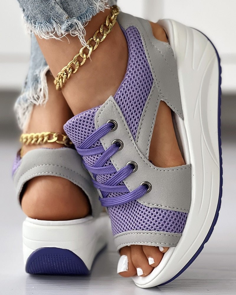 Women’s Open-Toe Sandals with Chunky Platform Sole and Mesh Upper