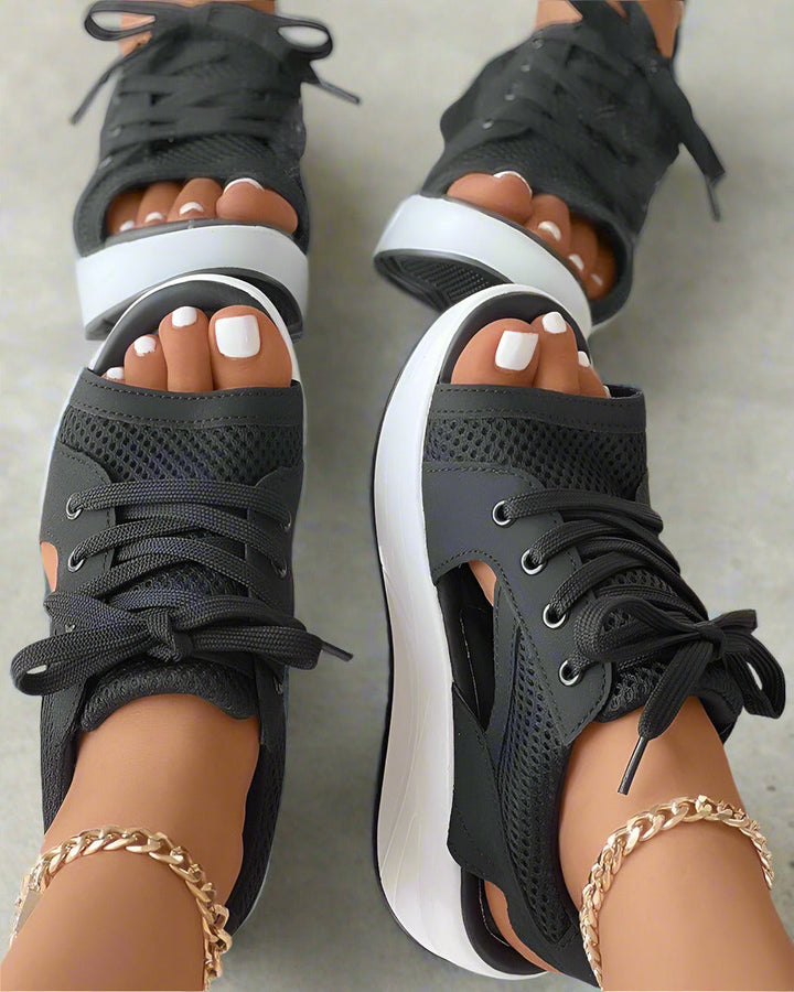 Women’s Open-Toe Sandals with Chunky Platform Sole and Mesh Upper