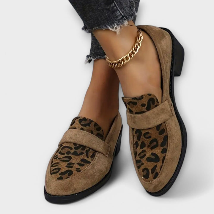 Women’s Slip-On Loafers with Leopard Print and Block Heel