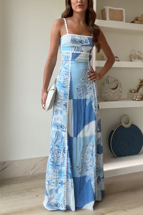 Women’s Summer Maxi Dress with Square Neckline and Straps