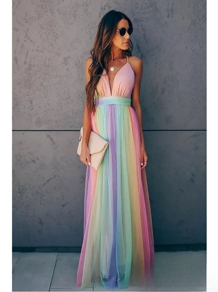 Women’s Long Summer Dress with Colorful Pattern