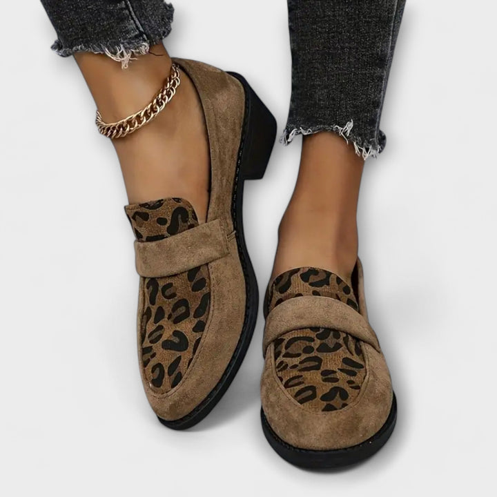 Women’s Slip-On Loafers with Leopard Print and Block Heel