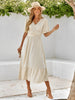Women’s Tiered Midi Dress with V-Neck and Gathered Waist