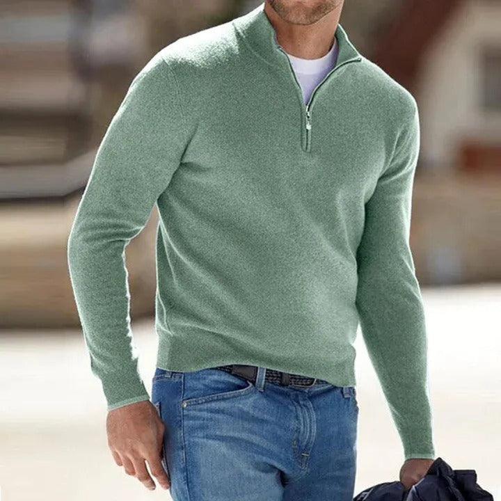 Men's fine wool Zipper Basic Sweater