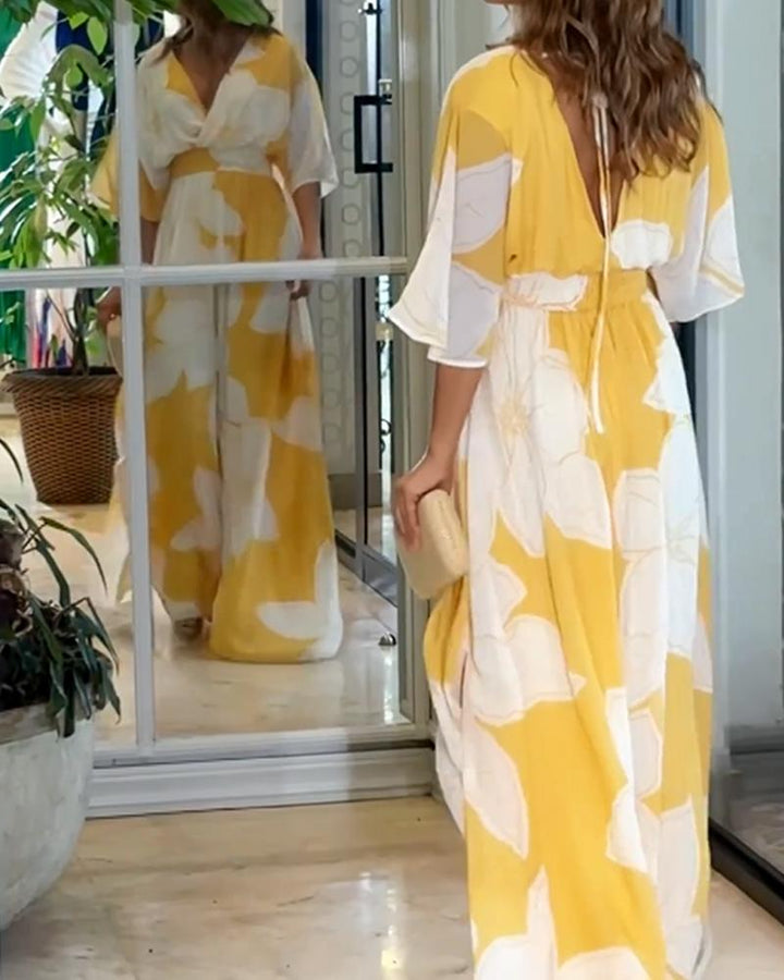 Women’s Floral Maxi Dress with Wrap Bodice