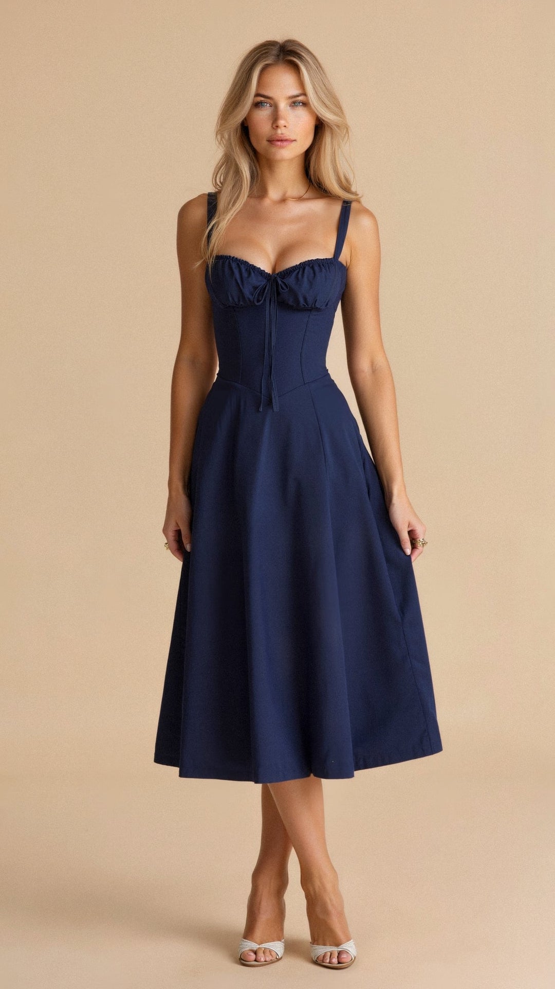 Women’s Midi Dress with Slit and Tie at Bust