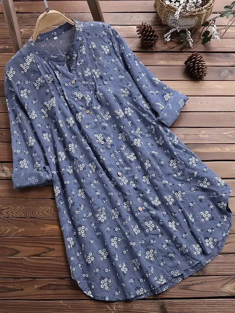 Women’s Long-Sleeved Tunic Top with Floral Print