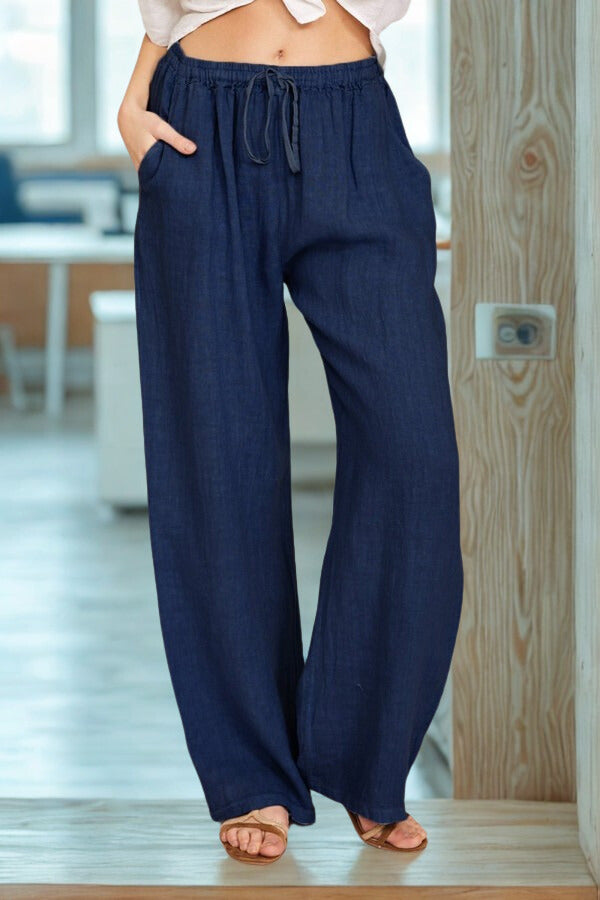 Women’s Wide-Leg Linen Pants with Drawstring Waist