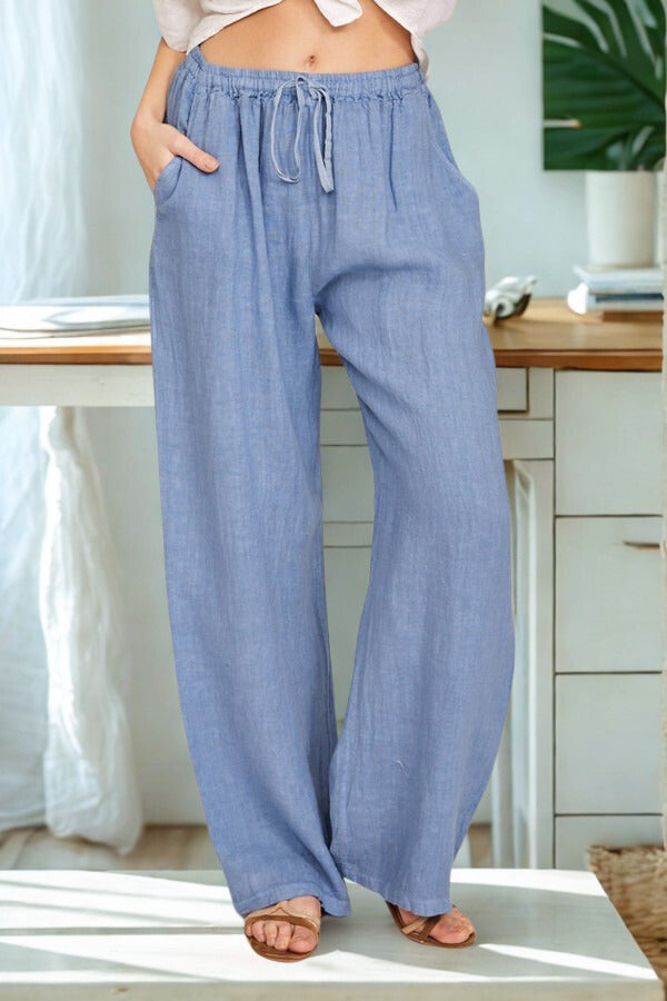 Women’s Wide-Leg Linen Pants with Drawstring Waist
