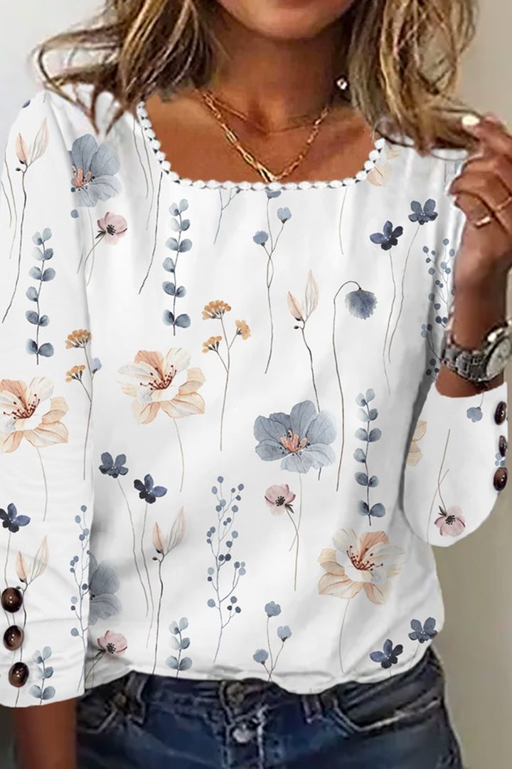 Women’s Square Neck Floral Print Blouse
