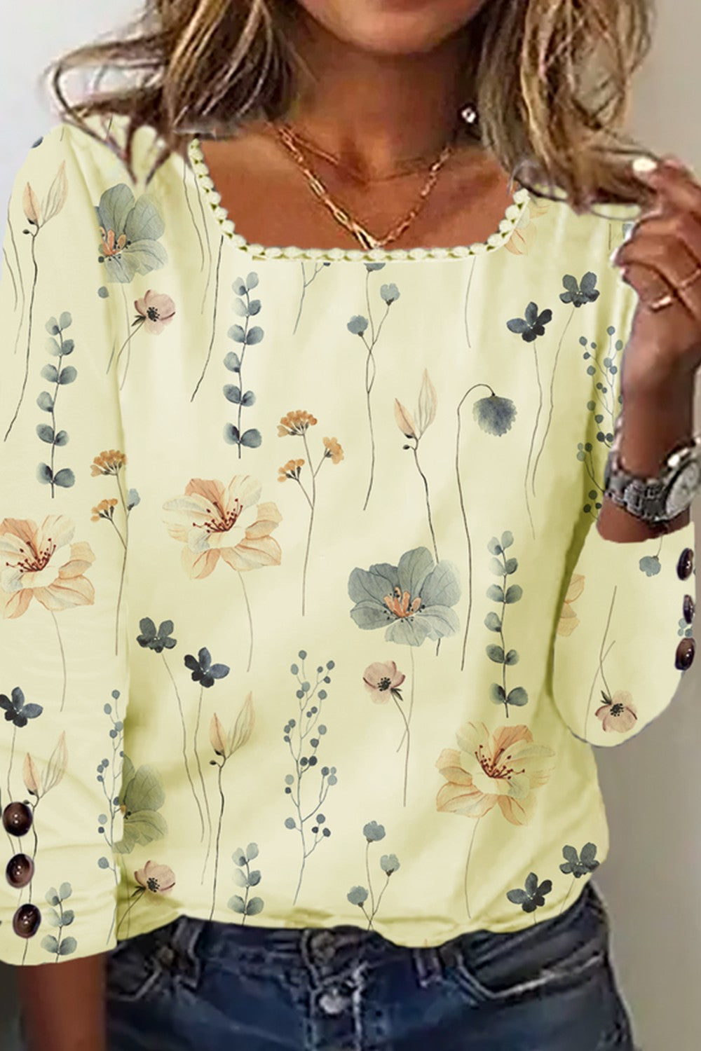 Women’s Square Neck Floral Print Blouse