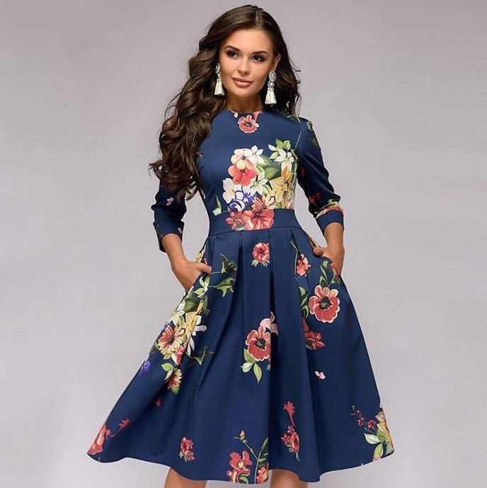 Women’s Midi Dress with Graphic Print and Pockets