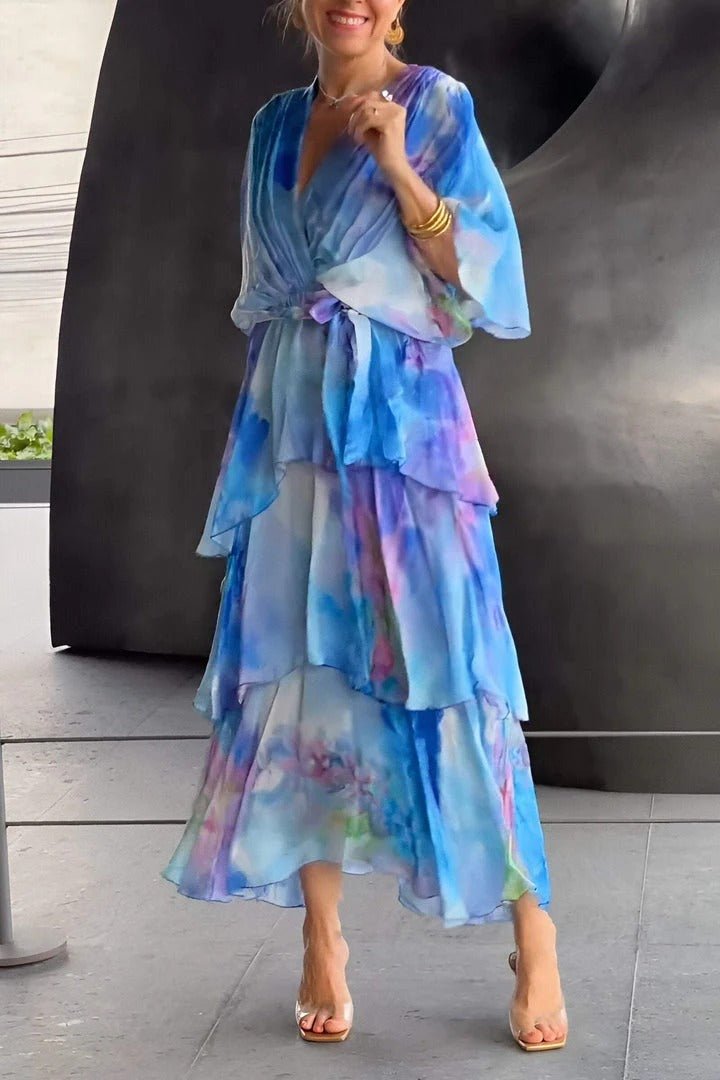 Women’s Tiered Midi Dress with Tie Waist