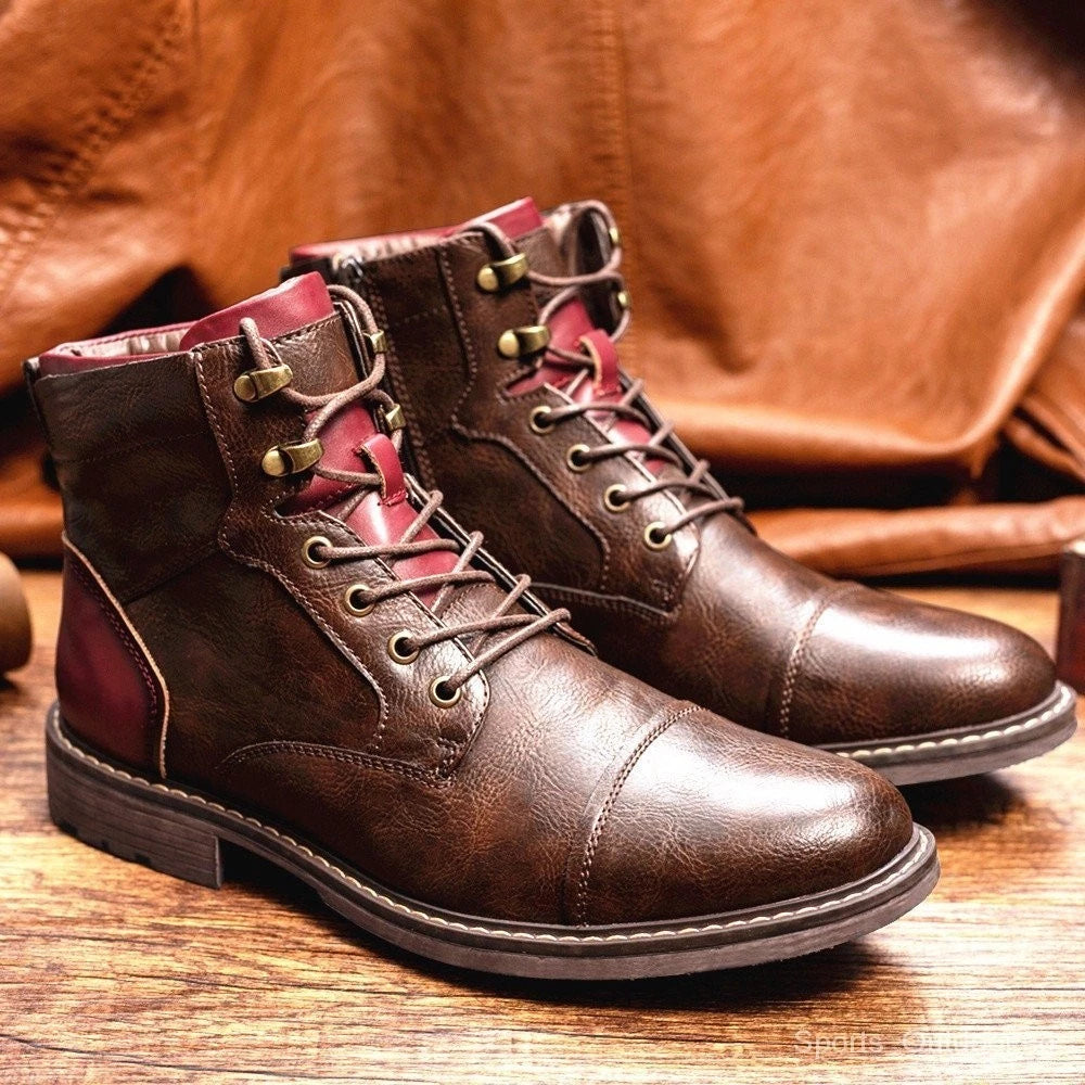 Men's Outdoor Ankle Boots with Lace-Up and Side Zipper