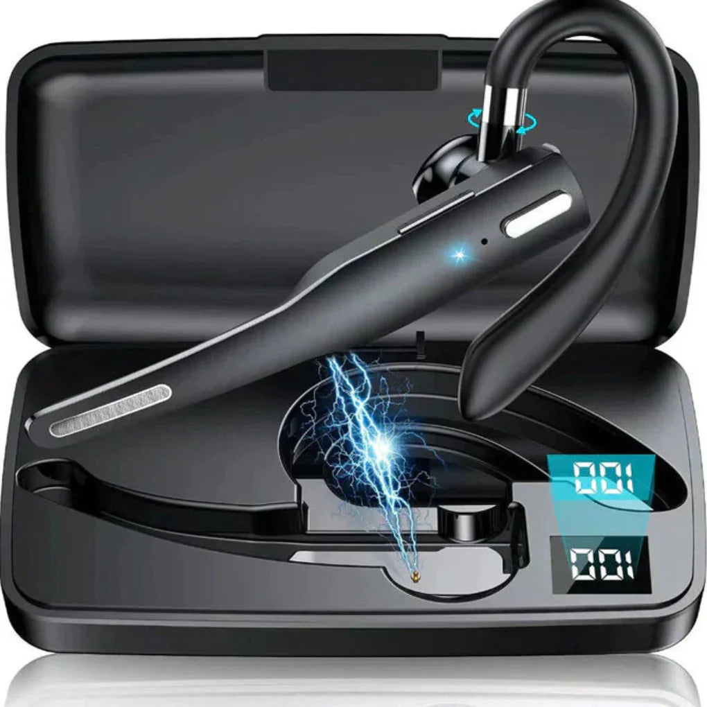"Sleek black Bluetooth 5.1 noise-cancelling headset for men, featuring dual microphones for clear, hands-free calls."