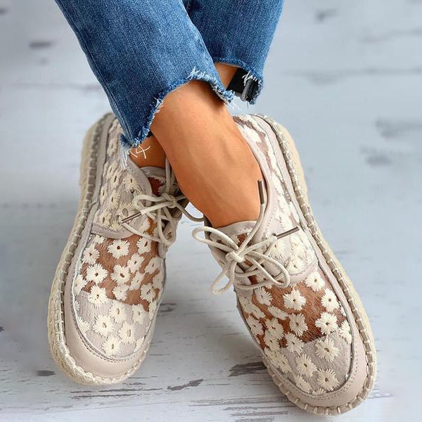 Women’s Floral Embroidered Lace-Up Sneakers