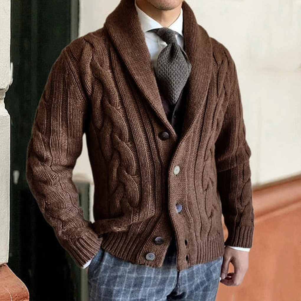 Men’s Knit Cardigan – Button Down with Padded Accents