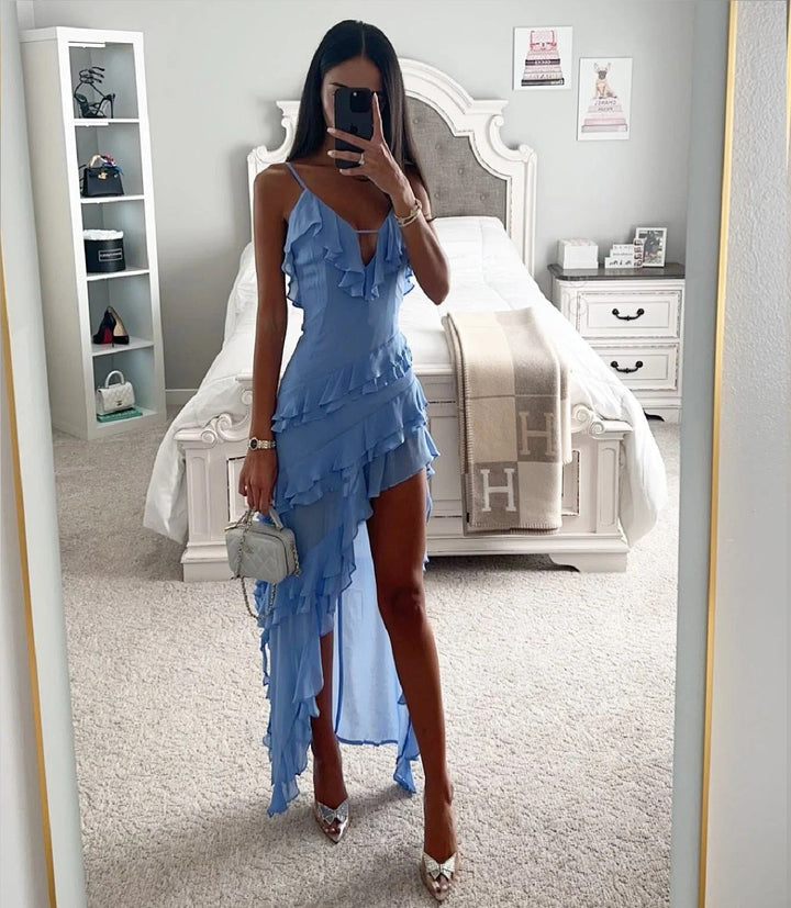 Women’s Ruffled Asymmetrical Midi Dress
