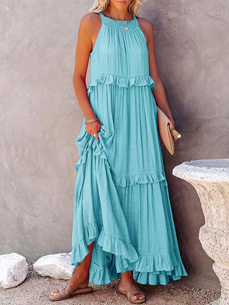 Women’s Sleeveless Maxi Dress with Ruffled Tiers